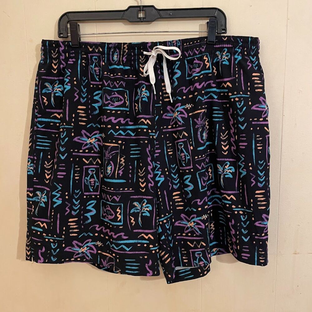 Men's CHUBBIES 80s Scribble Print SWIM TRUNKS SHORTS  2XL 7" inseam NWOT